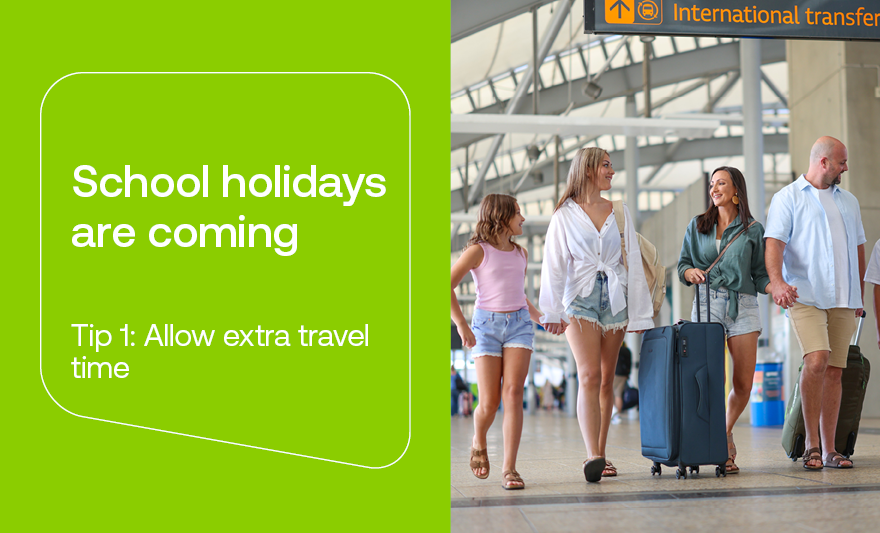 family walking across the Skywalk at the Domestic Terminal