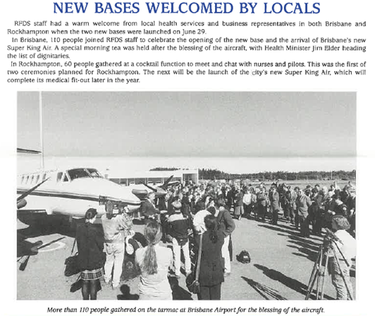 Newspaper snippet of RFDS plane being blessed at Brisbane Airport