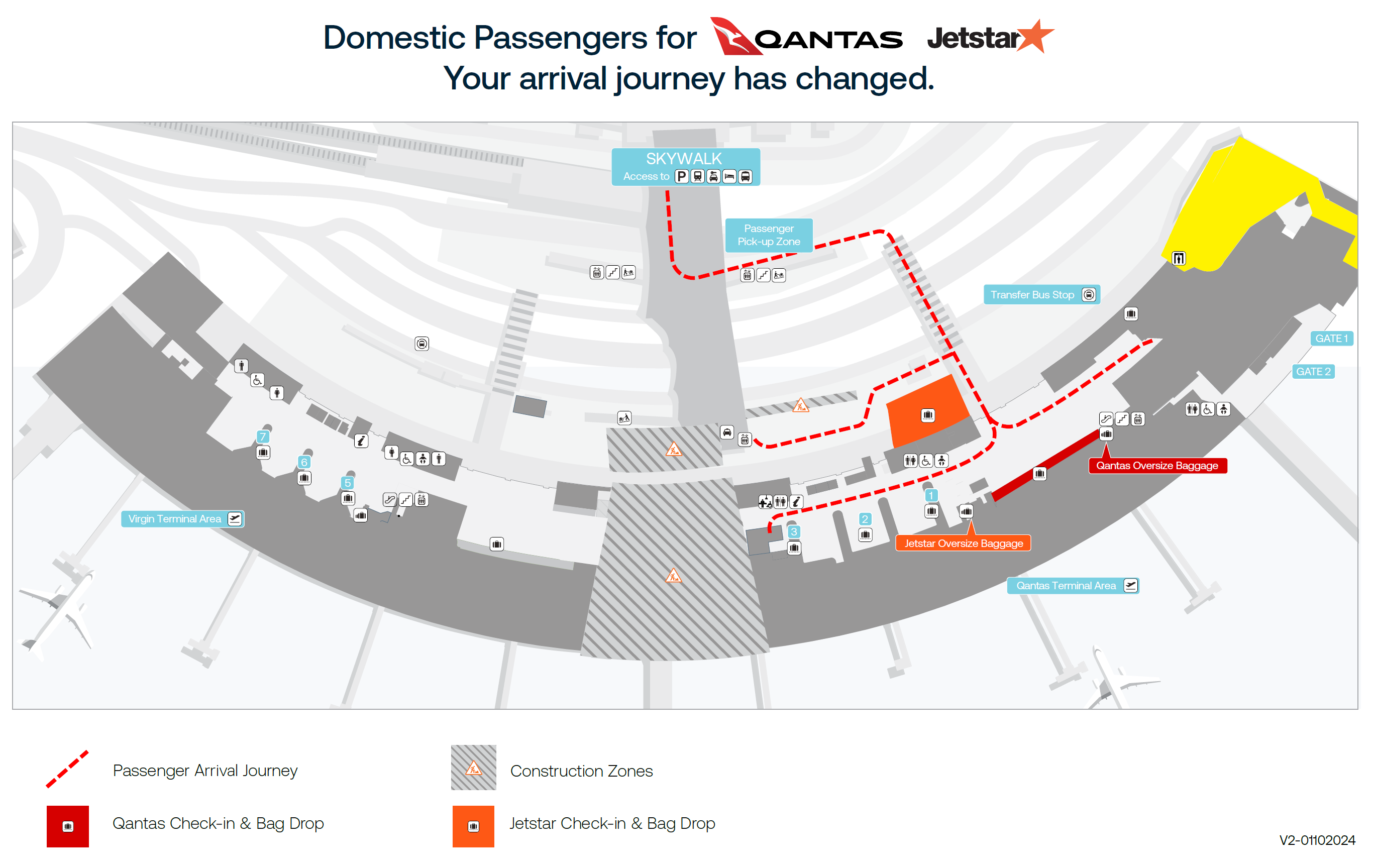 Domestic arrivals map for Qantas & Jetstar passengers